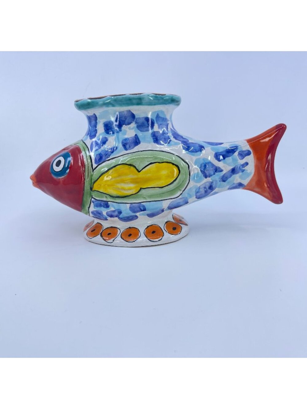 vintage giovanni desimone hand-painted ceramic fish-shaped vase 1981 signed